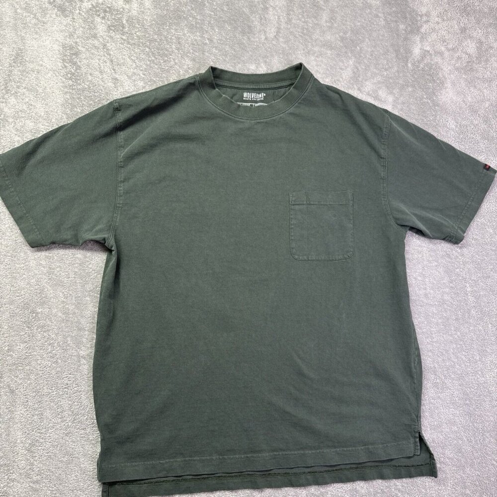 Wolverine Boots And Gear T-Shirt Mens Large Solid Green Front Pocket